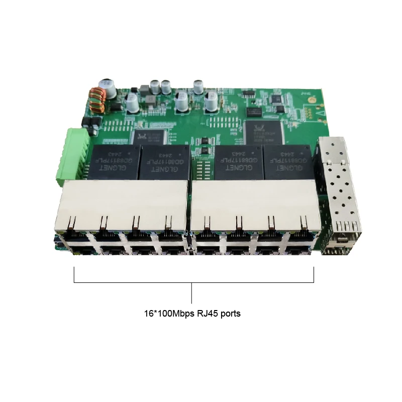 Gigabit uplink L2 management industrial grade 2G16E SFP Ethernet switch PCBA board 2*1000Mbps SFP ports+16*100Mbps RJ45 ports