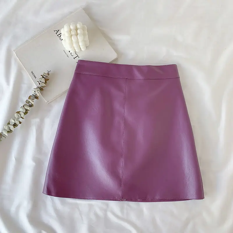Solid Zipper Wrap Hip Leather Skirt Autumn Winter New Korean High Waist Mini Skirt Female Chic Sexy Club A-line Pu Skirts Women