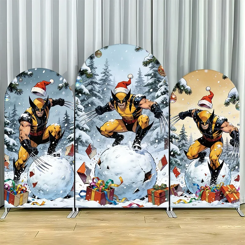 

Arch Backdrop Cover Single Side Wolverine Christmas Snowy Forest Presents Festive Party Decoration Photo Booth Background Props