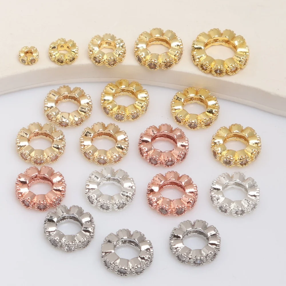 

Позолоченные бусины из латуни и циркона с большими отверстиями, круглые бусины-разделители, браслеты, принадлежности для самостоятельного изготовления ювелирных изделий