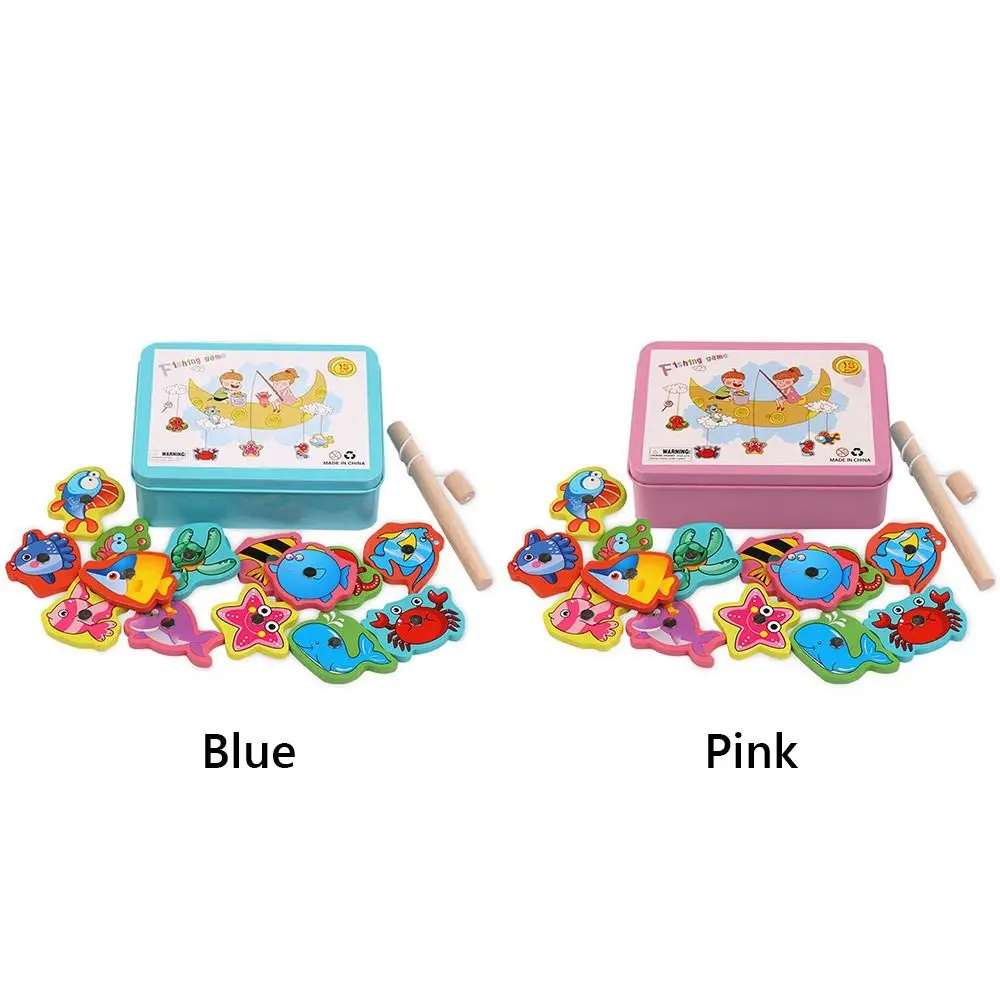 Multicolor Montessori Fishing Game Wood Metal Box Packaging Magnetic Fishing Toy Cartoon Fish Interactive Toy Educational Toy