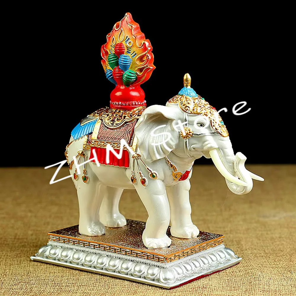 

17cm White Resin Auspicious Treasured Elephant Esoteric Buddhist Colored Painted Moni Beads Decorate Putting Crafts