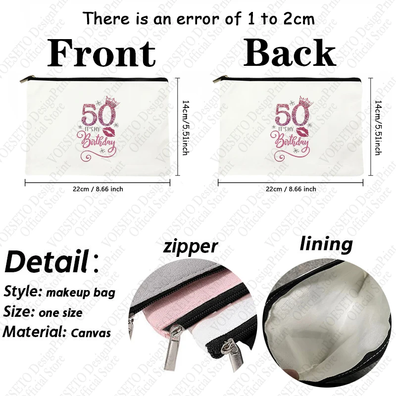 1 pc 50th Birthday Gifts pattern Makeup Bag, Travel Toilet Storage Bag, Party Gift Zipper Organizer, Cosmetic Pouch For Makeup