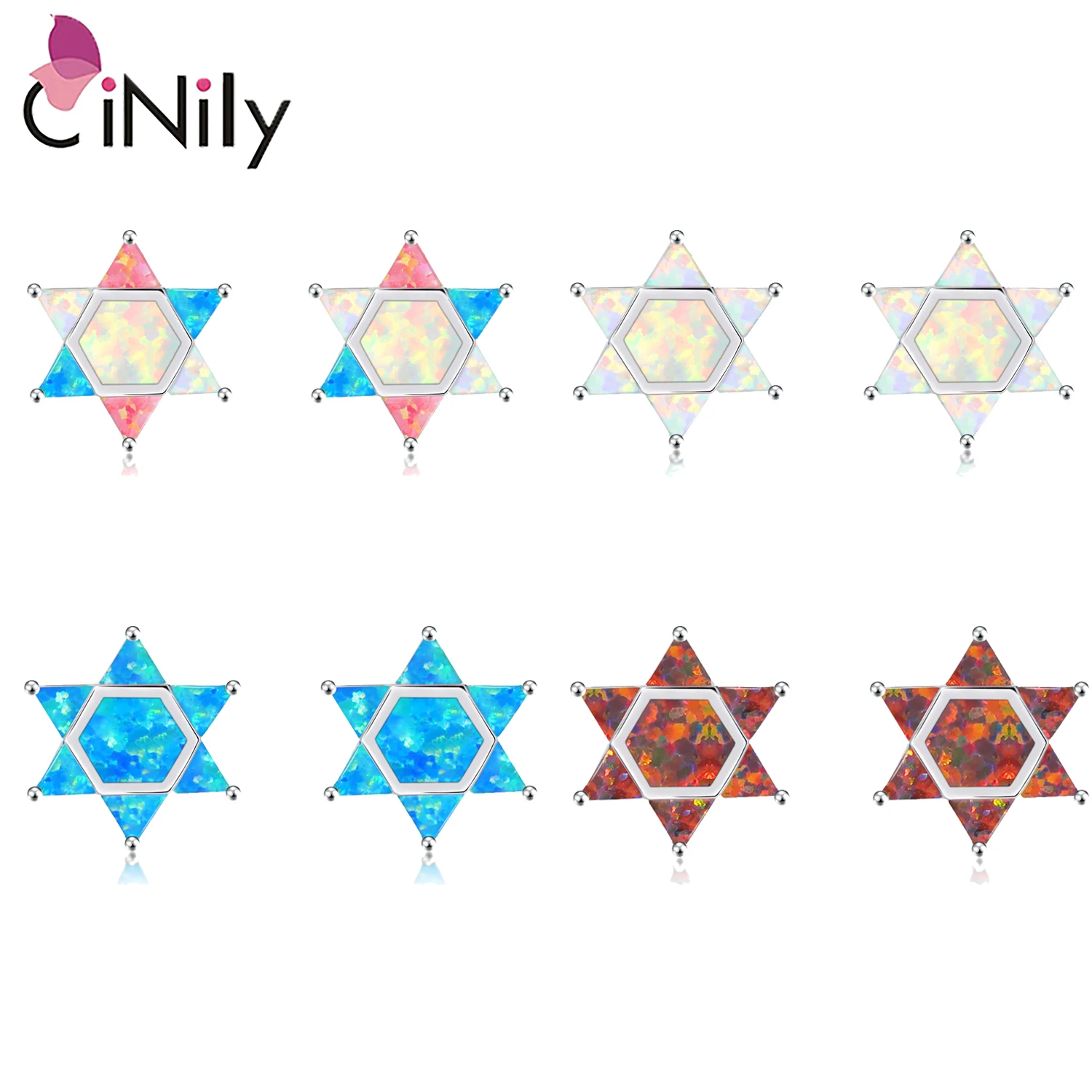 

CiNily Multicolor Fire Opal Stud Earrings Silver Plated Lovely Star Hexagram Earrings for Women Girls Cute Jewelry Wedding Party