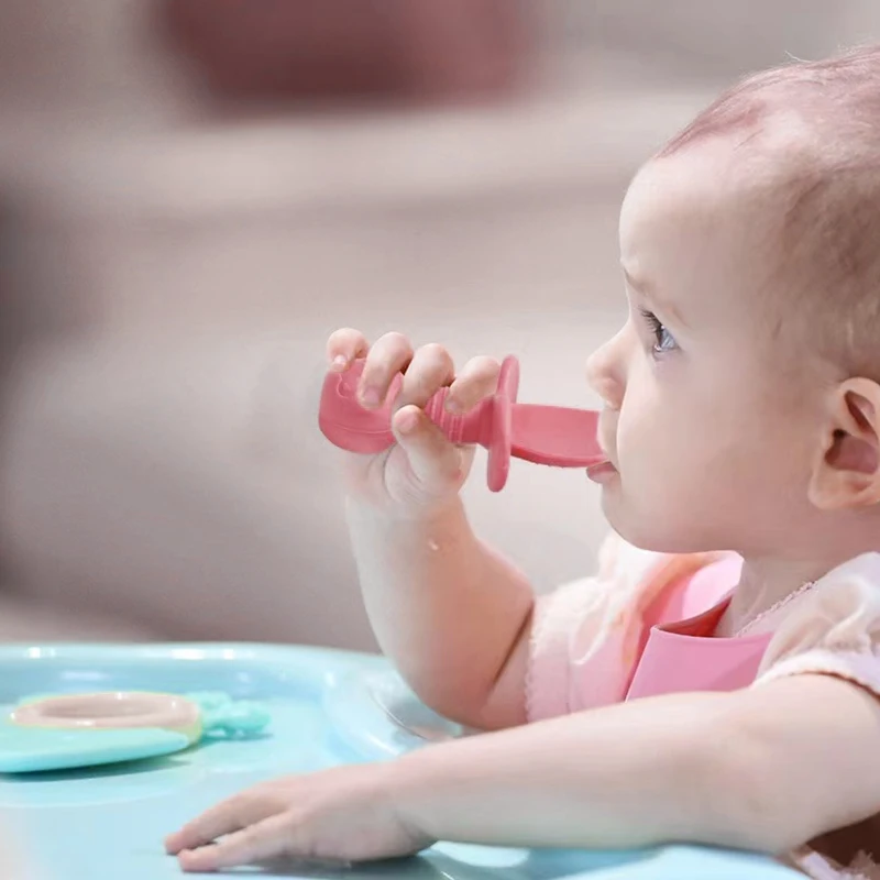 3Pcs Silicone Baby Feeding Set BPA Free Suction Bowl Divided Plate Spoon Fork Silicone Bibs Children Tablewar image 3