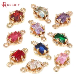6PCS 18K Gold Color Brass and Zircon 2 Holes Connect Charms Pendants Diy Jewelry Making Necklace Earrings Accessories for Women