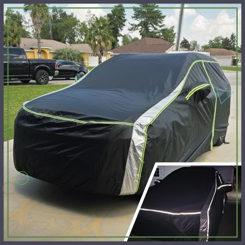 

420D All Weather Car Cover for Honda Pilot 2003-2026, Waterproof with Zipper Door & Reflective Strips, Sun Rain Snow Protection