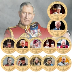 King of The United Kingdom Charles III Gold Plated Commemorative Coin Set UK Royal Challenge Coins Keychain Souvenir Gifts