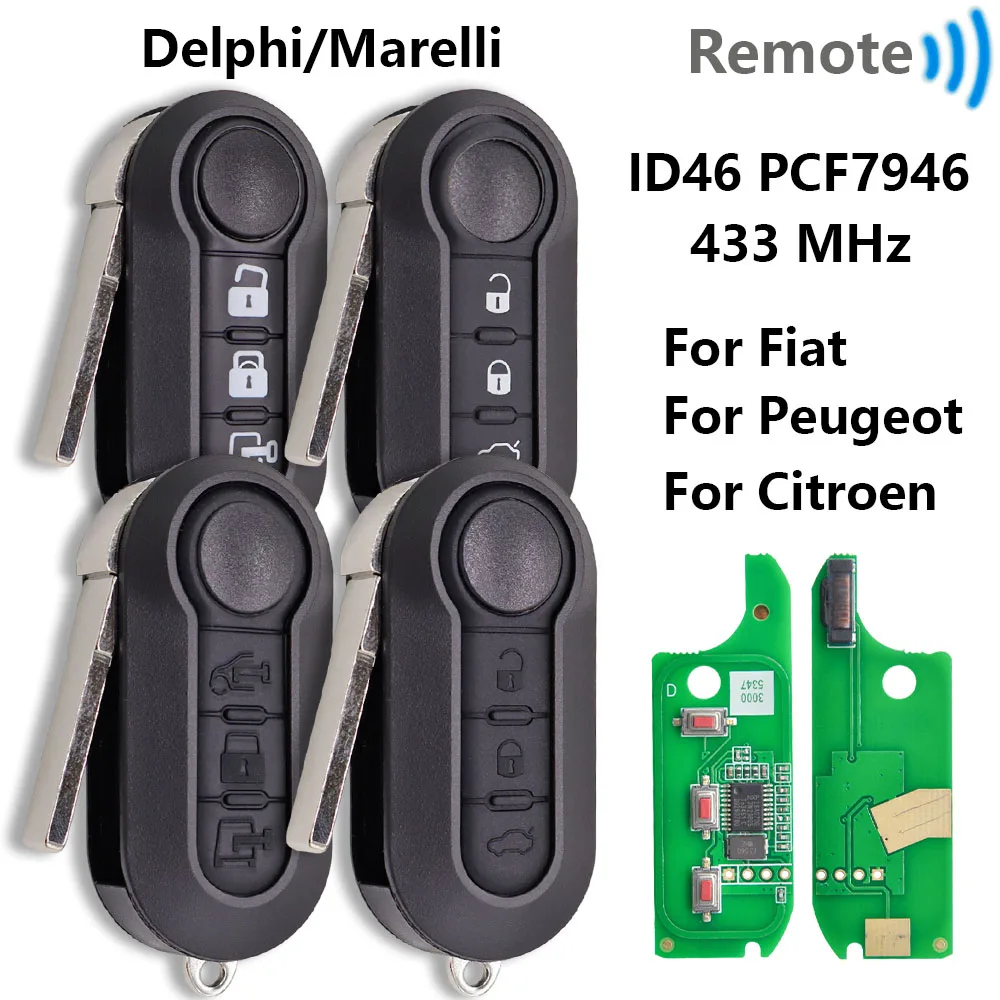 Świetny kluczyk zdalnego sterowania ID46 PCF7946 433MHz do Fiata 500 Punto Panda Bravo Delphi 500L Ducato Citroen Jumper Peugeot Boxer Marelli — 2