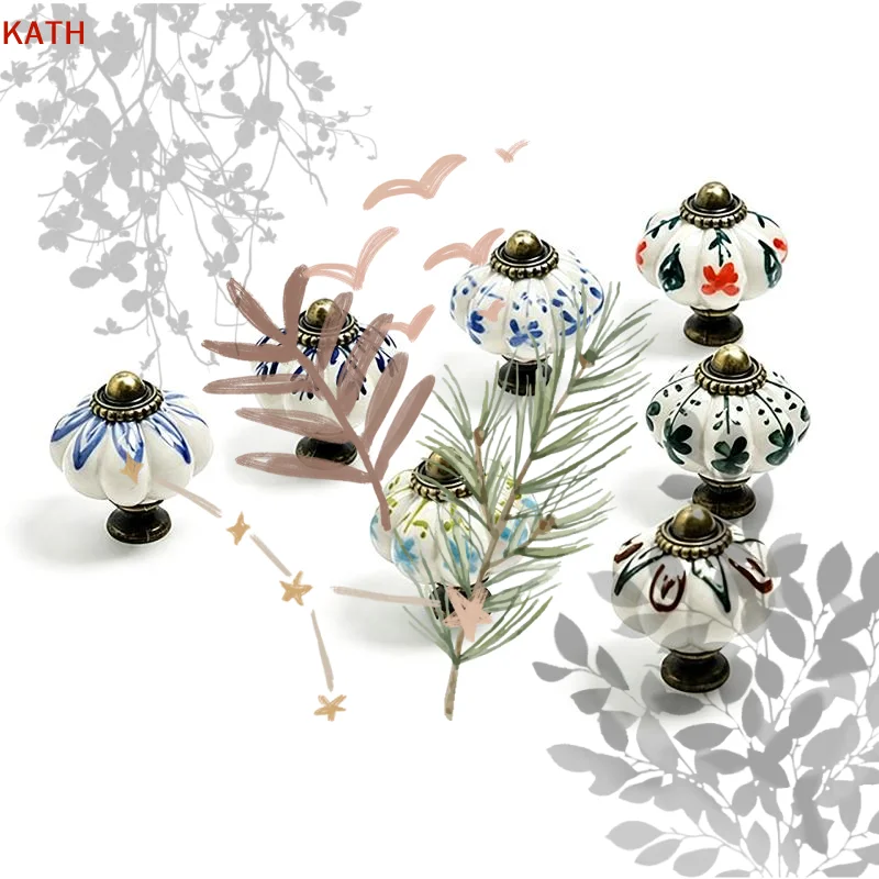 1 Set Drawer Furniture Handles Vintage Ceramic Pumpkin Cabinet Knob Dresser Door Pulls Wardrobe Closet Cupboard Hardware