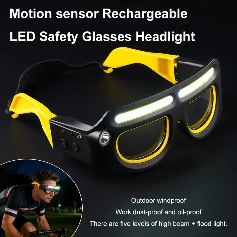 LED Glasses Rechargeable Headlight Glasses With Motion Sensor And Touch Control 5 Modes Lighted Glasses For Fishing Cycling