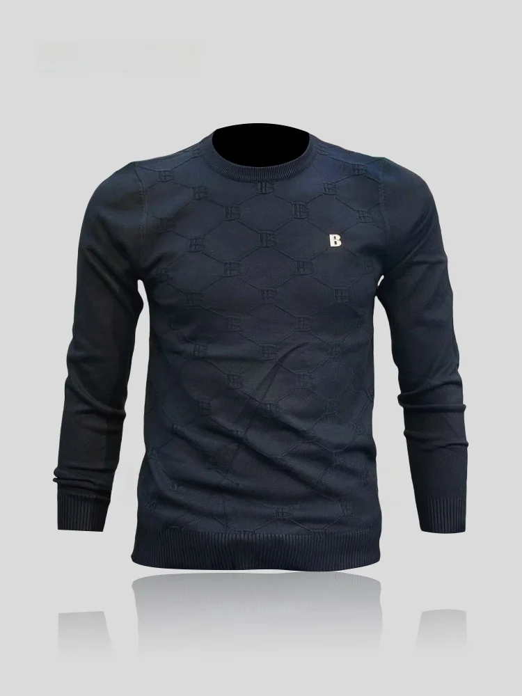 

Fashionable Men's Knitted Sweater round Neck Letter Print Inner Wear Slim Fit Autumn Winter Youth Style I.T round Neck S...