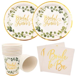 green leaf Bridal shower paper plates cups bride to be napkins wedding party decoration bridal shower Bachelorette Party Favor