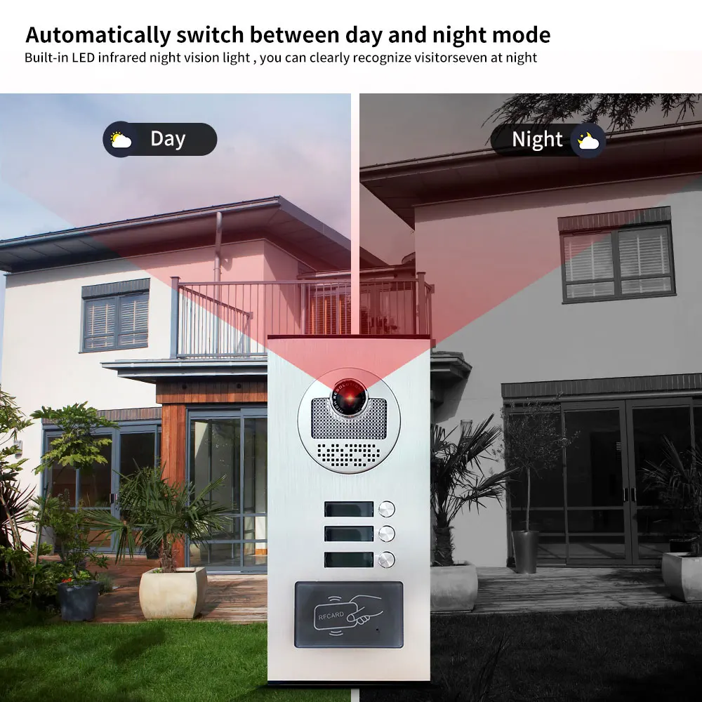 New 7 Inch Screen Tuya Wifi Video Intercom Systerm for 2/3 Unit Apartments with RFID Card / APP Unlock