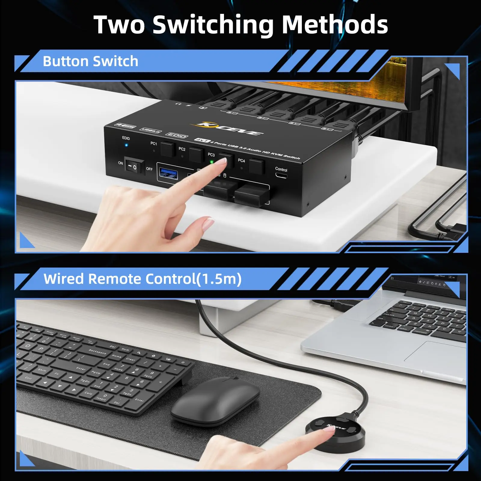 Imagem -05 - Switch Kvm Hdmi com Áudio para Computadores Simulação Edid Usb 3.0 Portas pc Share Monitor Teclado Mouse Headset