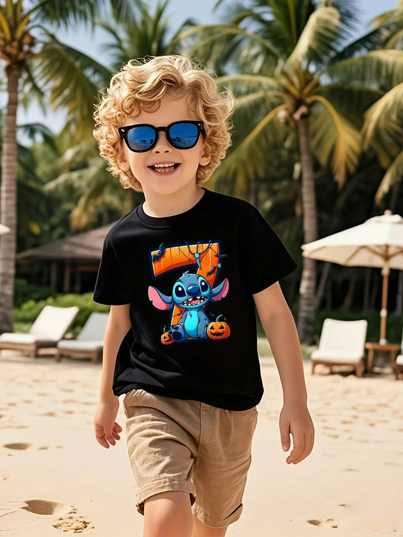 

2025 New Disney Printed Children's Street Fashion Trend Short Sleeve Pure Cotton Round Neck T-shirt