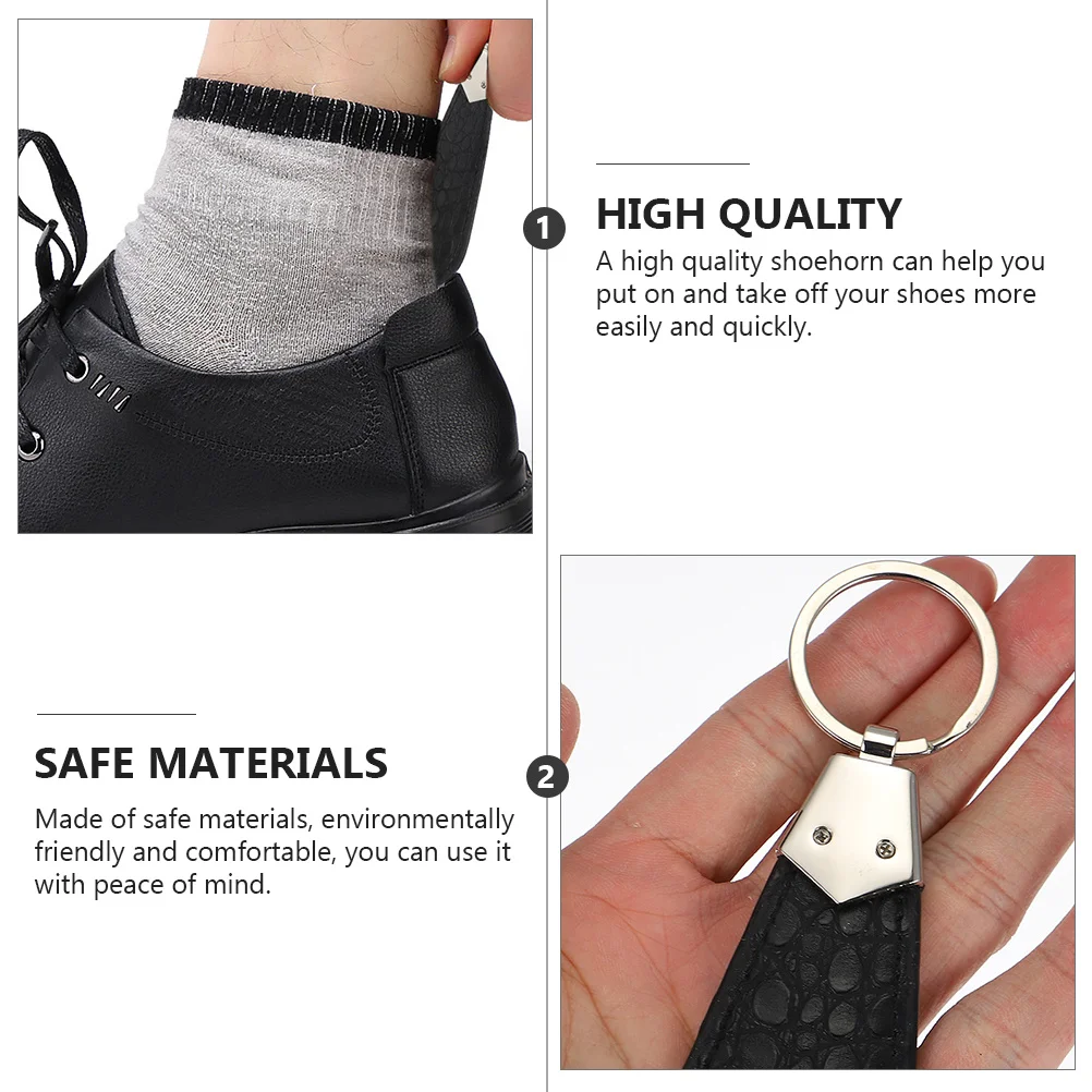 

2pcs Mini Shoehorn Durable Pu Shoe Horn For Travel Portable Shoes Accessories Handhold Lifter With Ring