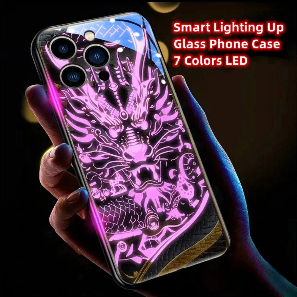 Divine Dragon Breaks Dawn Led Light Phone Case Call Flash Glitter Cover For iPhone 15 14 13 12 11 Pro Max XR XS Plus 7 8 SE2020