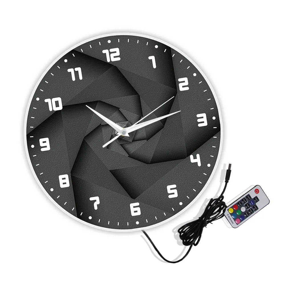 3D Vortex Style Modern Design Luminous Wall Clock For Living Room Optical illusion Wall Clock Bedside Color Changing Night Light