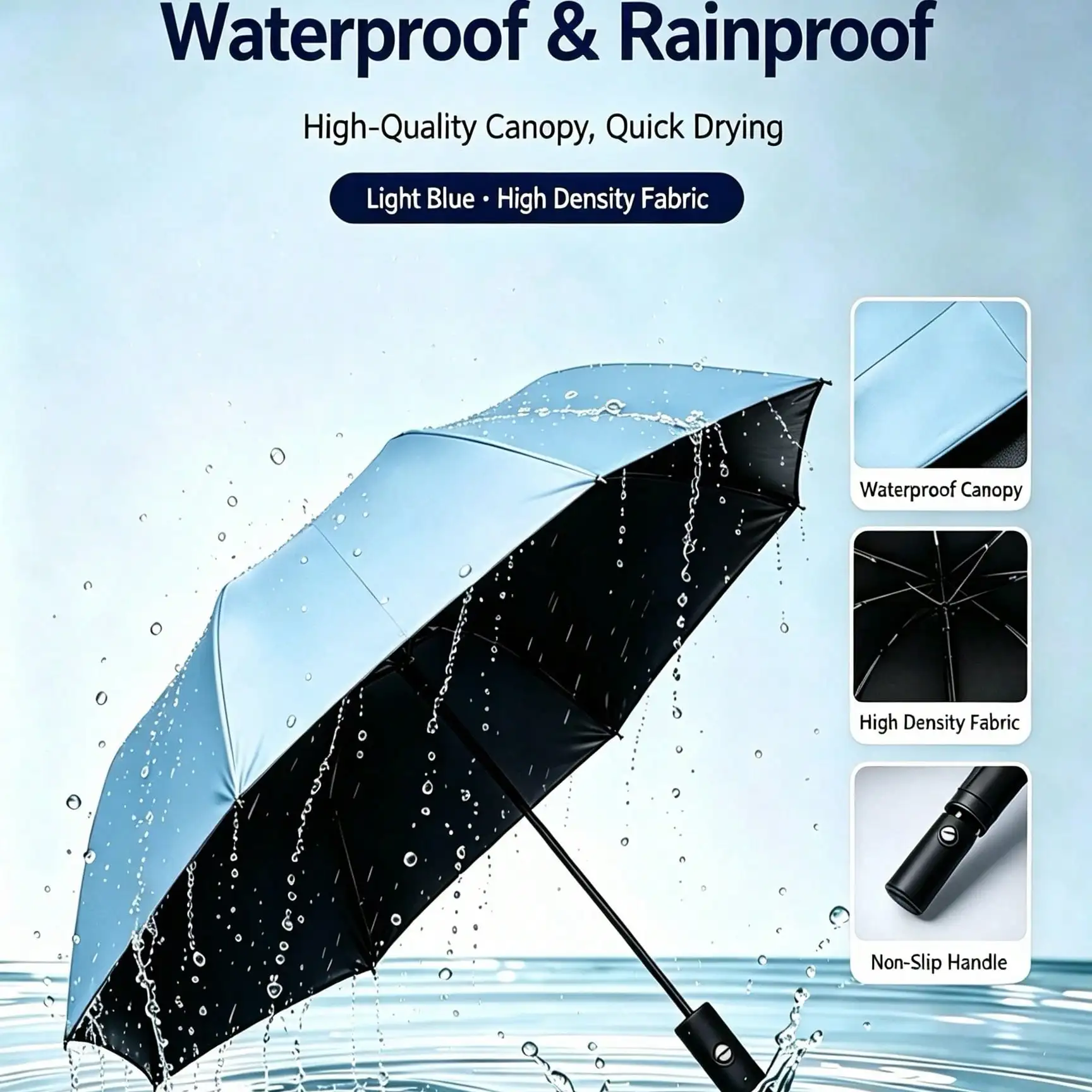 Auto Open Close 8‑Ribs Travel Umbrella Black Glue UPF50+ Protection Sun Rain Dual‑Use Windproof Waterproof Compact Folding Umbrella For CommuteOutdoor sg260818163634878889280