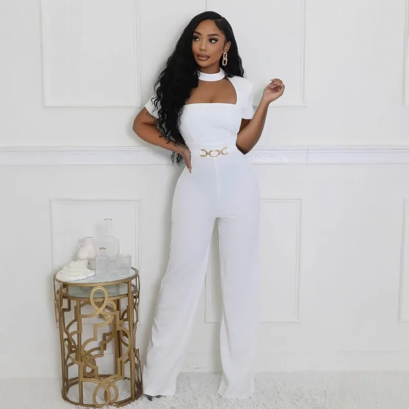 

GUWU Fashion Women Short Sleeve Straight Jumpsuit 2025 Summer Street Sexy Vacation Party club One Piece Set Overall Romper