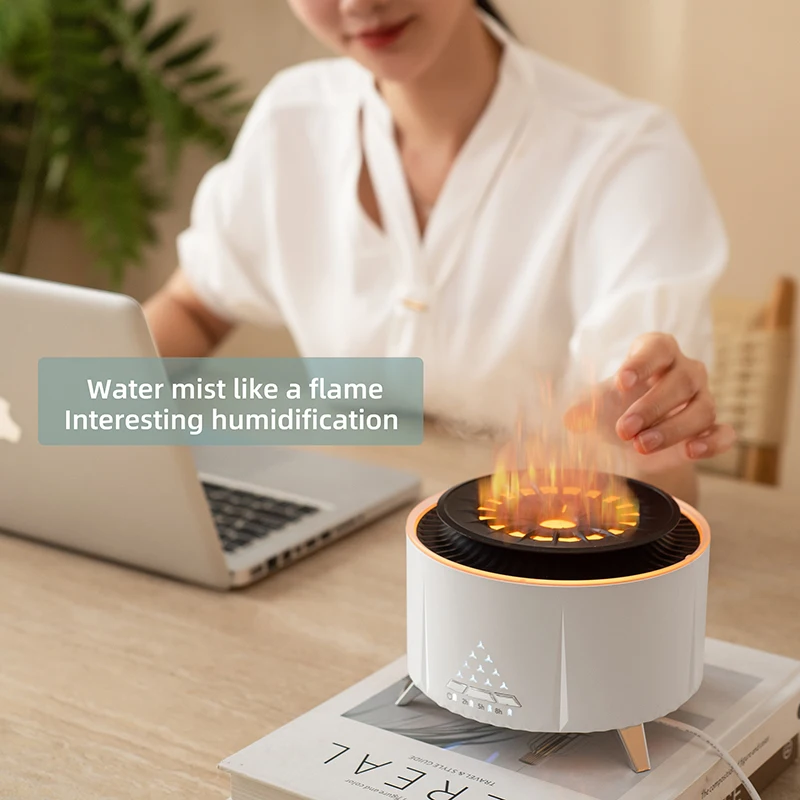 350ml Volcano Flame Air Humidifier Sleep Aid White Noise Bluetooth Speaker Essential Oil Diffuser Bedroom Humidifier with Remote