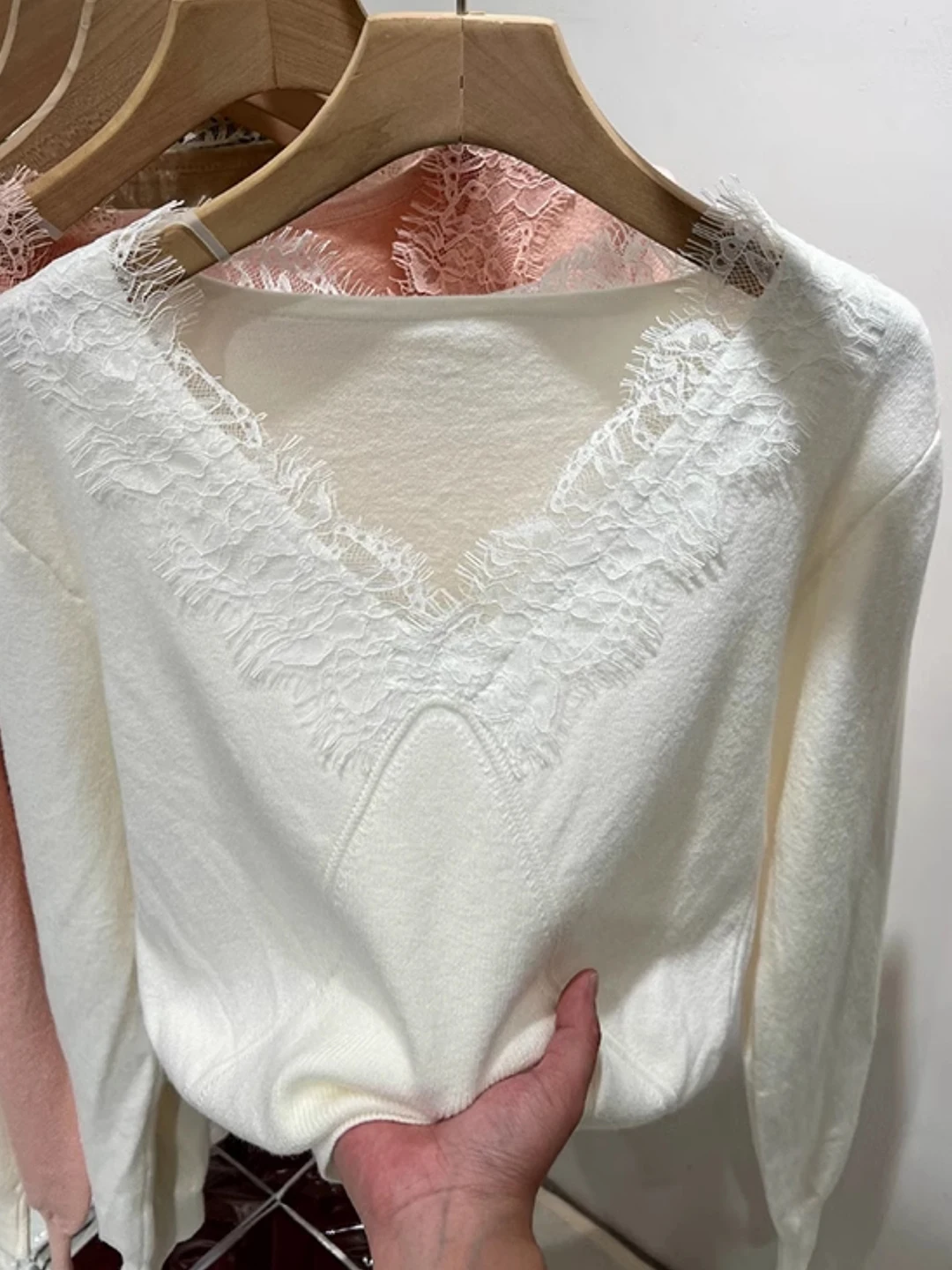 Długi sweter z dzianiny z koronkowym kołnierzem, damski top, bez metki, jesień-zima, nowy, modny bazowy sweter dla kobiet...