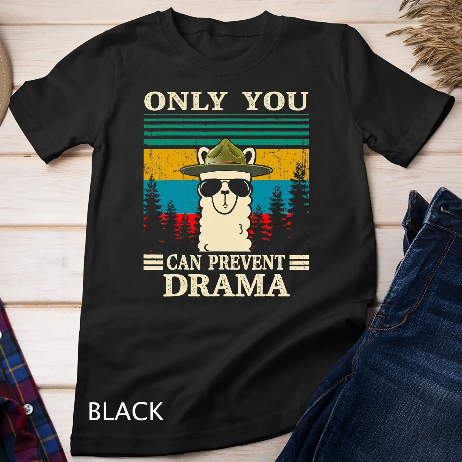 Unisex Llama Camping T-Shirt, só você pode evitar Drama Presentes para Homens e Mulheres