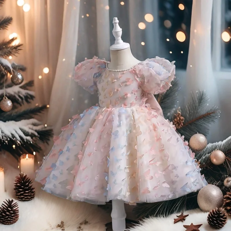 

Party Dress for Girls New Fashion Wedding Birthday Prom Gown Tutu Dress Elegant Tulle Butterfly Princess Bow Dress Vestidos