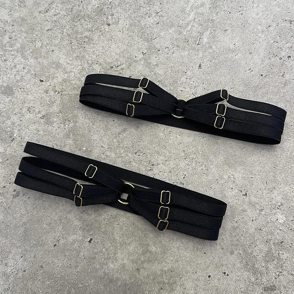 伸縮性の高いレッグサスペンダー、調節可能な黒のハイガーター、シンプルなファッションアクセサリー、フェスティバルに最適