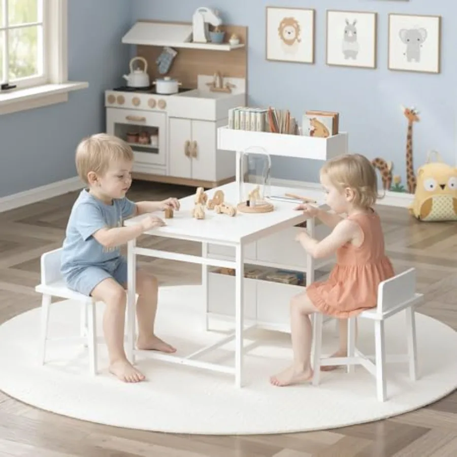 

Desk and Chair Set for 3-8 Years Old Wooden Study Desk with Storage for Writing Drawing White Toddler Activity Table for Playro