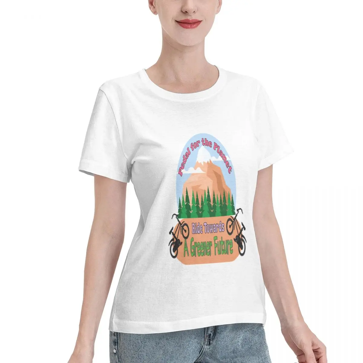 Blank For Print Pedal For The Planet Earth Day 2025 Climate Women's T-shirt Soft Casual Casual Wear Tshirt