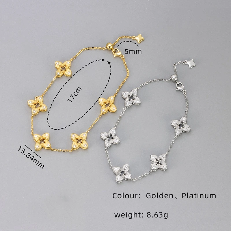 High Quality Retro Hollow Zirconia Flower Bracelets For Women Girl Elegant Aesthetic Jewelry Gifts
