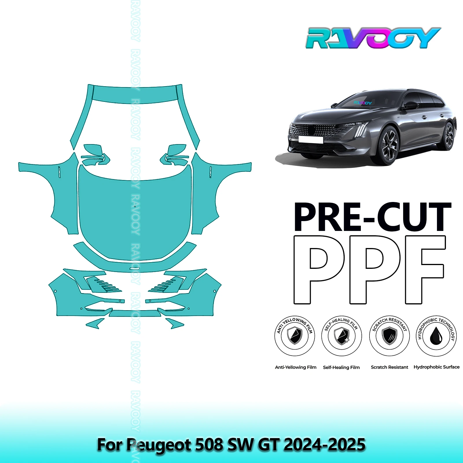 

Car Front Kit Clear Bra Precut PPF Paint Protection Film For Peugeot 508 SW GT 2024-2025