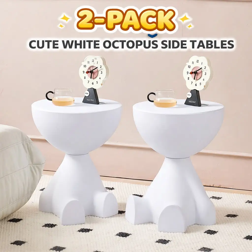 2-Pack Octopus Side Tables – Cute Modern Accent Stools For Small Spaces, For Living Room & Bedroom