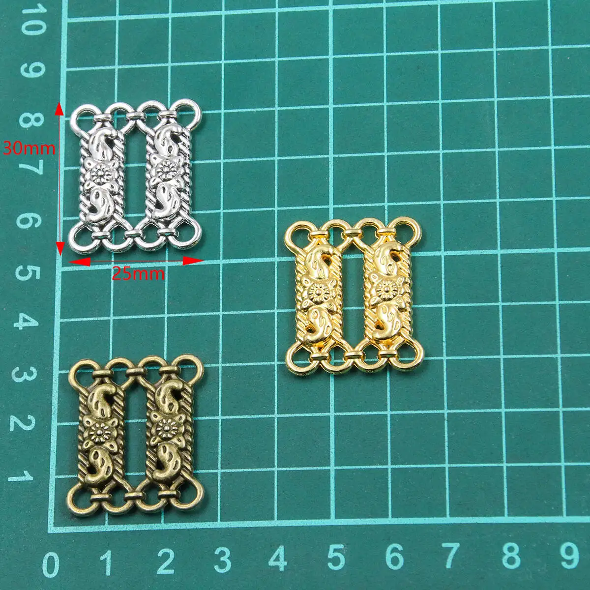 6pcs 25*30mm Three Color Zinc Alloy Hollow Carving Parallel Bars Connectors Jewelry Hairpin Making DIY Handmade Craft