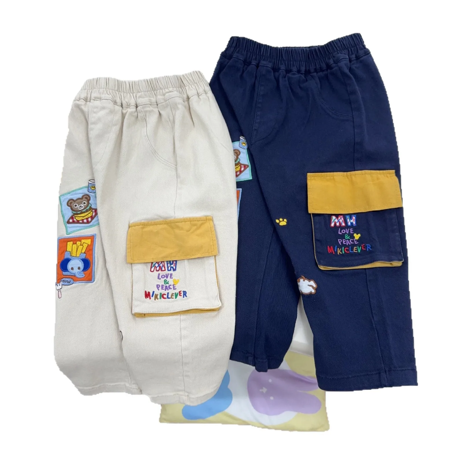 

Children's Pants 25 Autumn New Style Japanese Men's And Women's Casual Pants Baby Micro Elastic Burger Pocket Casual Pants