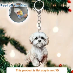 Cute Shih Tzu Keychain 2D Cartoon Puppy Pendant Flat Acrylic Dog Charm for Car Mirror Bags Festive Party Decor Pet Lovers Gift