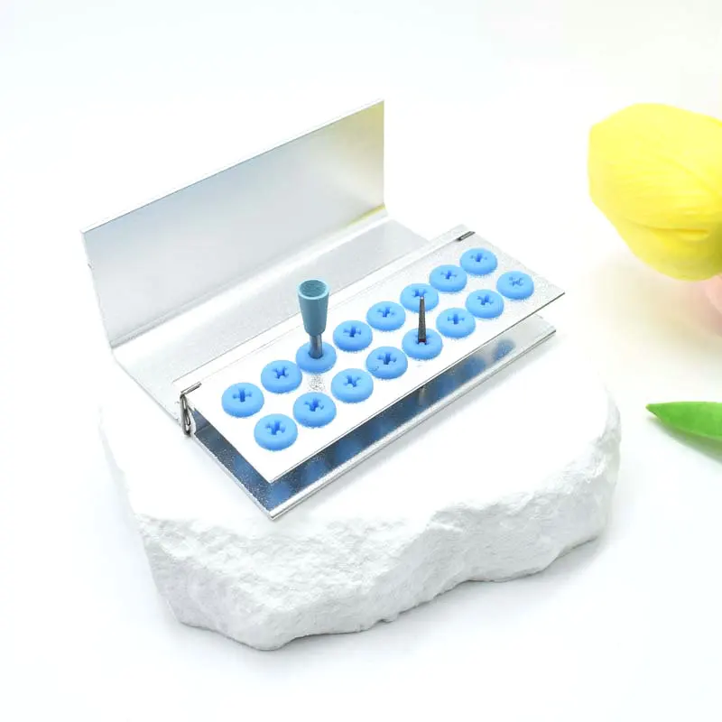 Dental Burs Holder 16 Holes with Silicon Bur Block Box for FG RA High Speed and Low Speed Disinfection Box Odontologia Tools