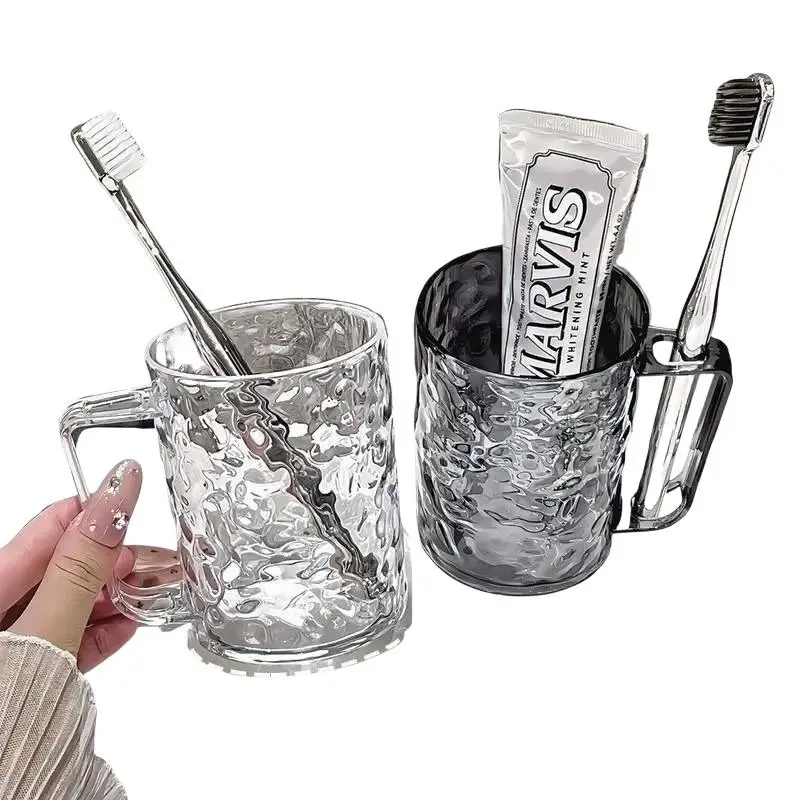 Plastic Toothbrush Cup with Handle Multipurpose Transparent Bathroom Holder for Couples Family Daily Hygienic Storage