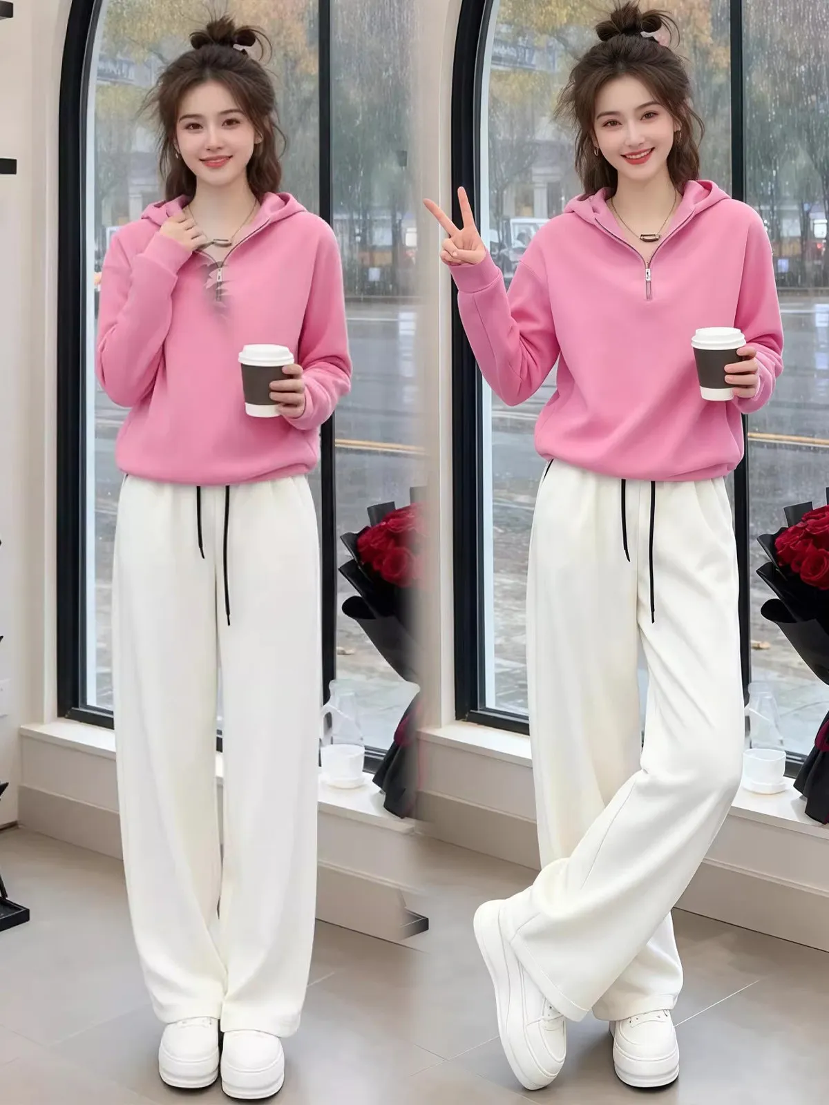 

Pink Hoodie And Pants Set Women's Loose Sportswear Casual Outfit Anti-Aging High Waist Trousers Spring Faion Ensemble