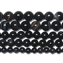 Natural Stone Black Stripe Onyx Agate Round Loose Beads 4 6 8 10 12MM Pick Size For Jewelry Making