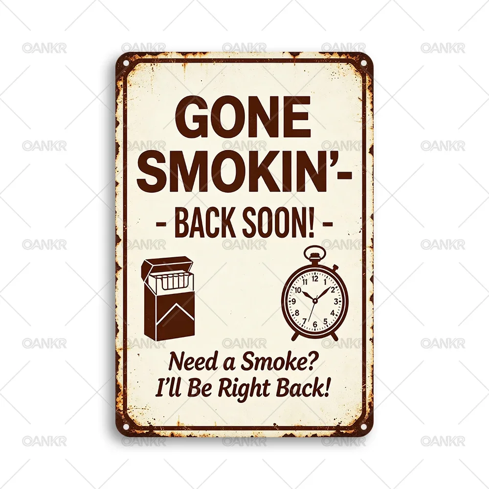 Vintage Be Right Back Metal Tin Sign Funny Coffee Smoke Break Retro Wall Art Plaque for Cafe Bar Office Shop Business Door Decor