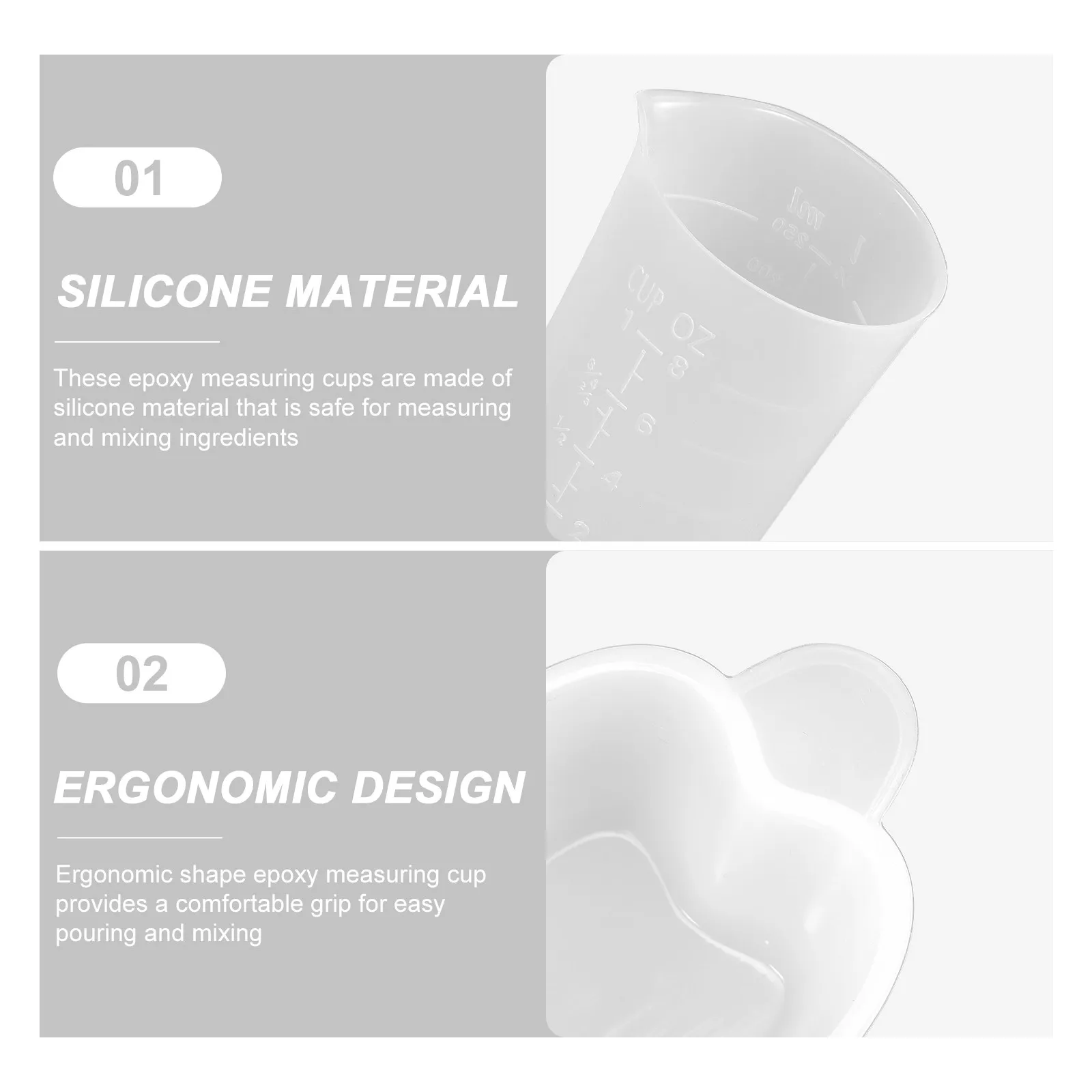 5Pcs Silicone Measuring Cups for Resin Mixing Epoxy Crafting Clay Paint Casting Kitchen Bakery Cafe Professional Use Lightweight