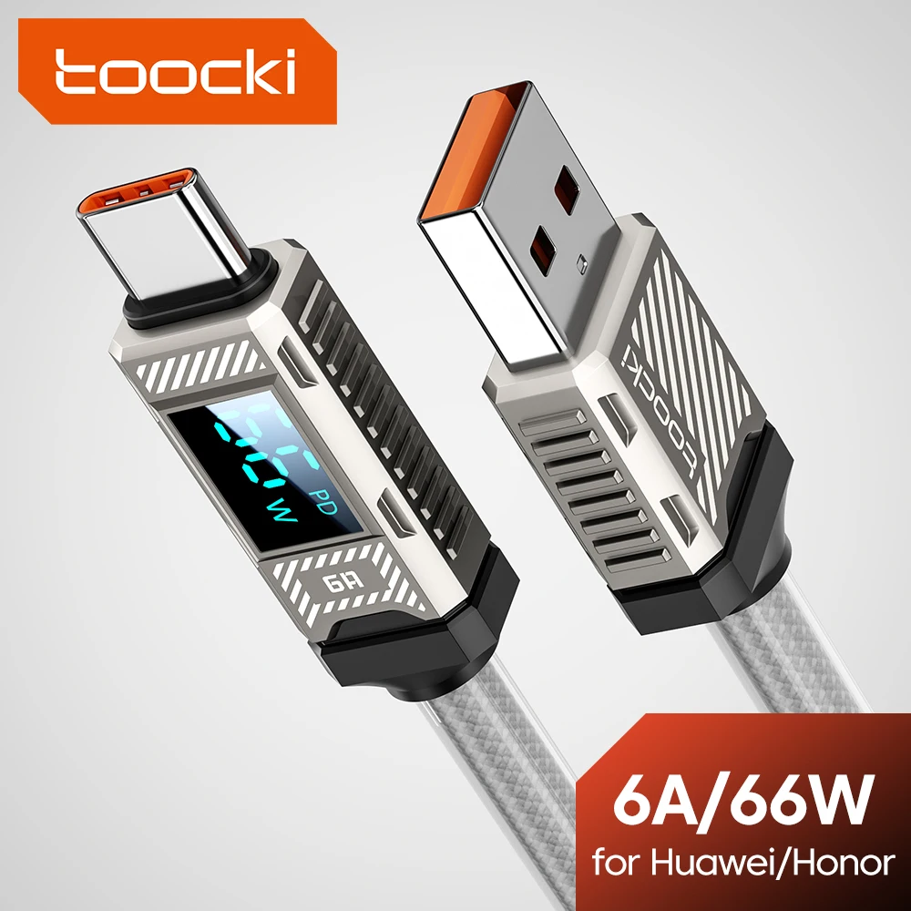 

Toocki PD 66 Вт USB C-кабель для быстрой зарядки типа C, шнур для передачи данных со светодиодным дисплеем для Huawei P70 Mate 60 Honor Xiaomi Samsung Matebook