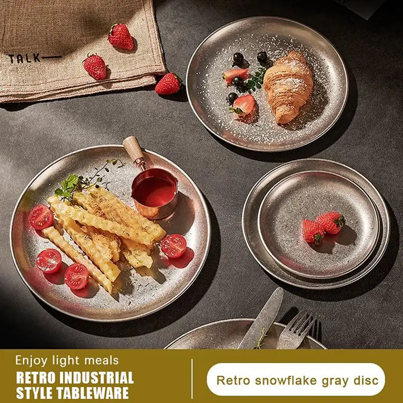 Stainless Steel Plates Vintage Multi-Function Storage Tray Classical Durable Western Dish Steak Dessert Plate Table Decor