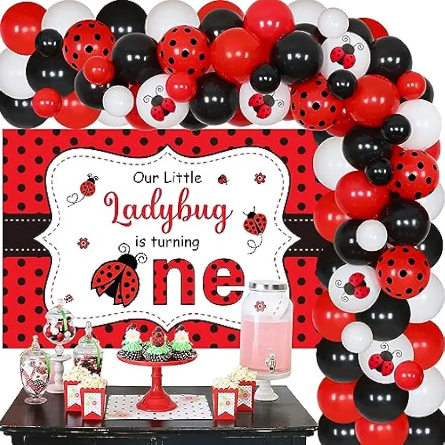 CHEEREVEAL Ladybug themed 1st birthday decoration, balloon Garland arch set, girl Ladybug 1st birthday party supplies