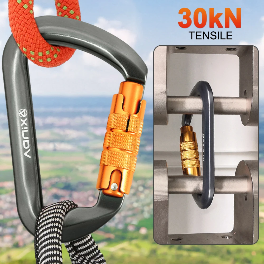 Mosquetones en forma de D de 30kN, mosquetones de escalada en roca de alta resistencia, Clips Caribeaner para escalada en roca, rappel y montañismo