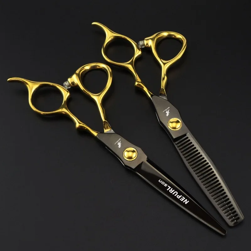 NEPURLson 6.0inch JP440C half-gold handle bearing screws  hair scissors  for the right hand, sharp and beauty