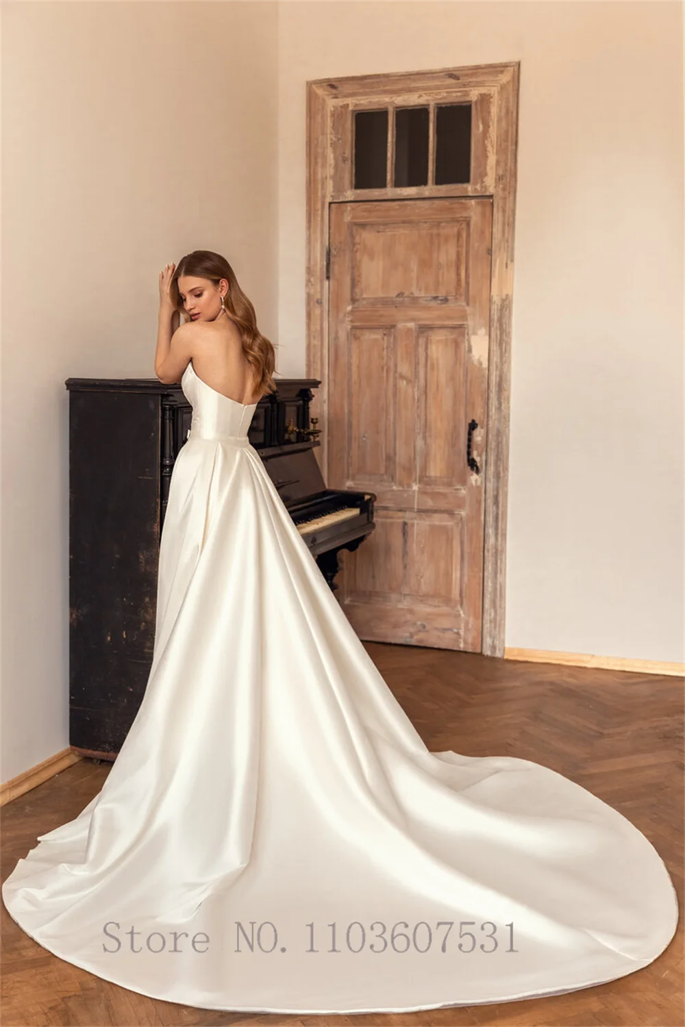 Robe de mariée sirène plissée en satin pour femme, robe de mariée dos nu, élégante, hors de l'initiative, perfecCourt